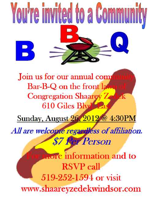 Invitation to fourth annual Shaarey Zedek Community Bar-b-q