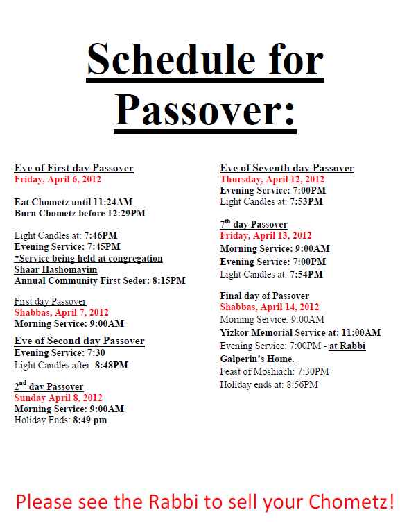 Pesach 2012 Schedule
