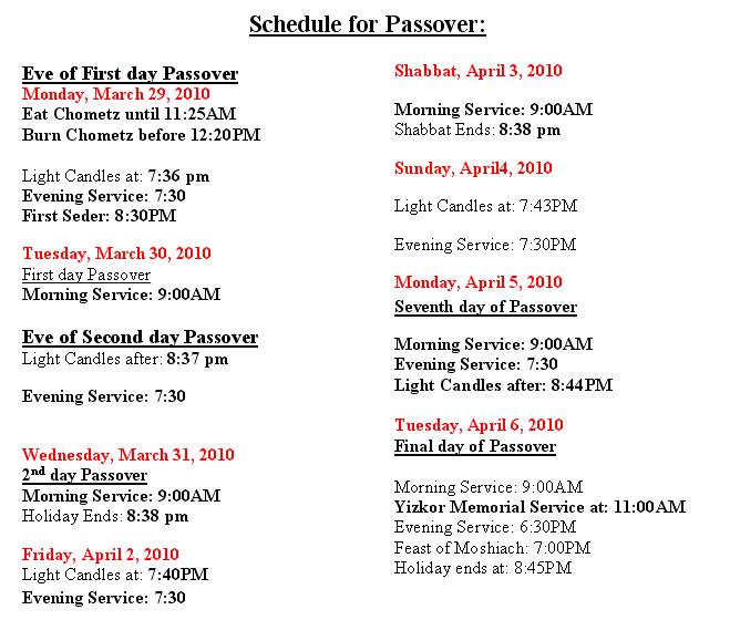 Passover schedule